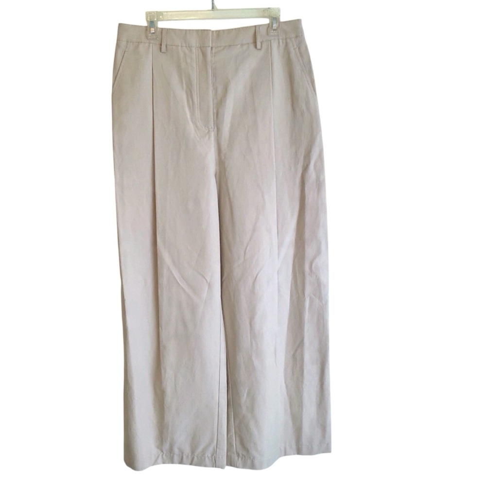 TWP Wide Leg Pants Light Khaki Pleat Front Green Street Size 10 - Picture 2 of 10